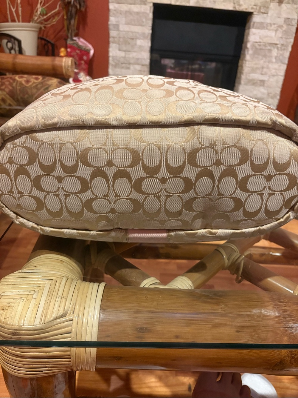 Coach Signature Canvas Shoulder Bag in Beige and Pink - Picture 7 of 7